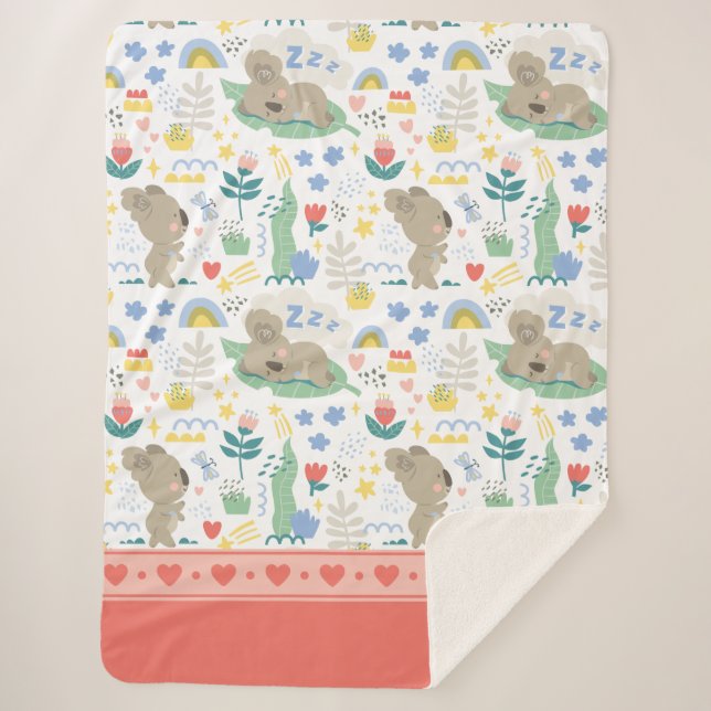 Niedliches Koala-Muster mit kleinem Mädchennamen a Sherpadecke (Vorderseite)