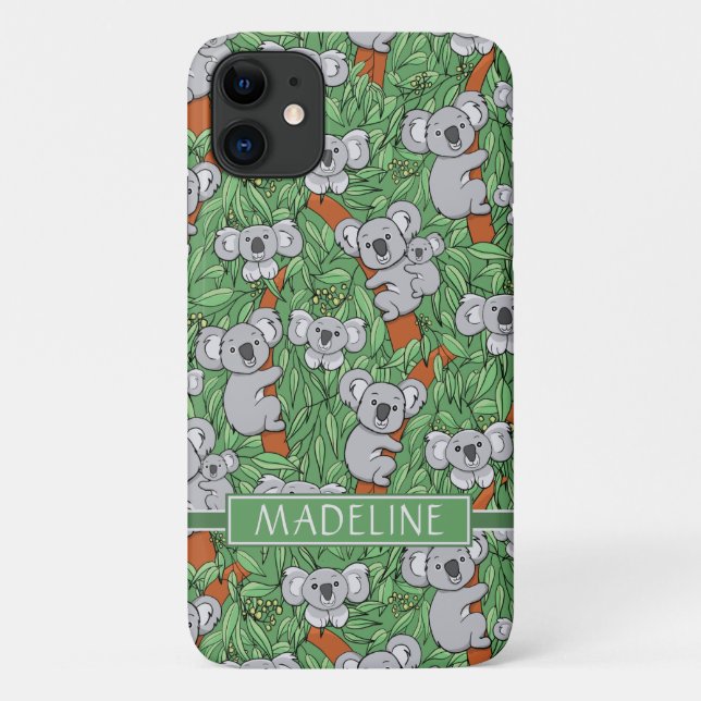Niedliches Koala-Muster personalisieren Grün Case-Mate iPhone Hülle (Rückseite)