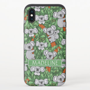 Niedliches Koala-Muster personalisieren Grün iPhone XS Slider Hülle