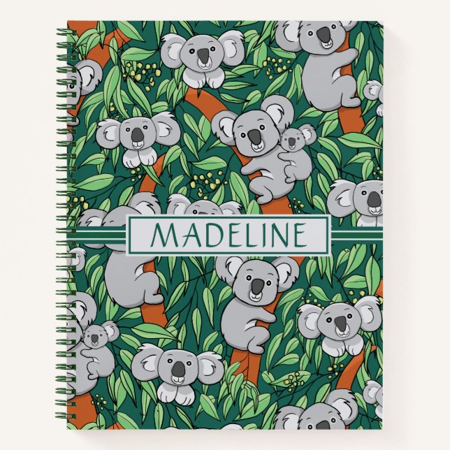 Niedliches Koala Muster Personalisiert Hunter Gree Notizbuch (Vorderseite)