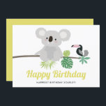 Niedliches Koala und Toucan Tropical Happy Geburts<br><div class="desc">Senden Sie Geburtstagswünsche und Grüße mit dieser tropischen Geburtstagskarte. Es zeigt Illustrationen von niedlich koala und Toucan mit Monstera und anderen tropischen Blätter. Personalisieren Sie Ihre persönlichen Daten,  indem Sie Ihre eigenen Daten hinzufügen. Diese niedliche Geburtstag-Karte eignet sich hervorragend für Sommergeburtstage. Matching-Elemente sind verfügbar.</div>
