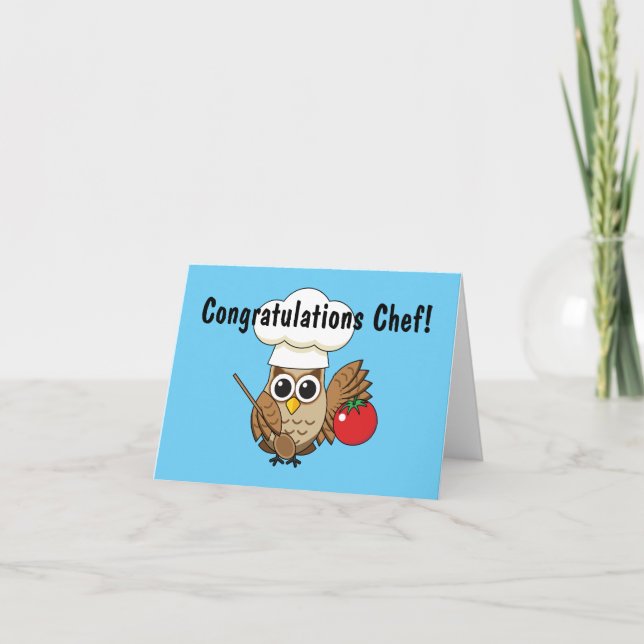 Niedliches Kochen Owl Cartoon | Text hinzufügen Karte (Vorderseite)