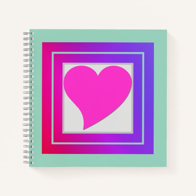 Niedliches Kokettes Hot Pink Herz, Lila und rot au Notizbuch (Vorderseite)