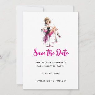 Niedliches, kokettes Mädchen in einem Martini-Glas Save The Date