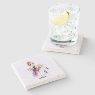 Niedliches, kokettes Mädchen in einem Martini-Glas Steinuntersetzer
