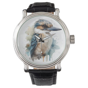 Niedliches Kookaburra an einer Zweigstelle Armbanduhr