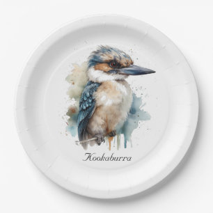 Niedliches Kookaburra auf Zweig, Brauch Pappteller