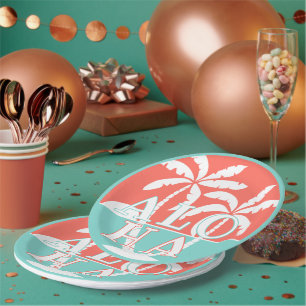 Niedliches Korallenriff Palmen am Strand Art Motif Pappteller