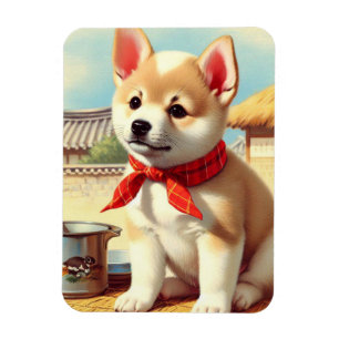 Niedliches Koreanisches Jindo-Dog-Gemälde Magnet