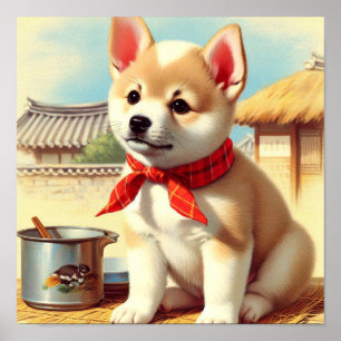 Niedliches Koreanisches Jindo-Dog-Gemälde Poster