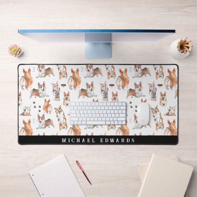 Niedliches Korgi-Dog-Monogramm Schreibtischunterlage (Büro 1)