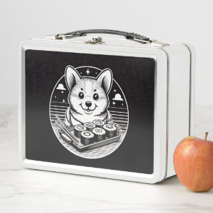 Niedliches Korgi mit Sushi Kawaii Tieren Metall Brotdose