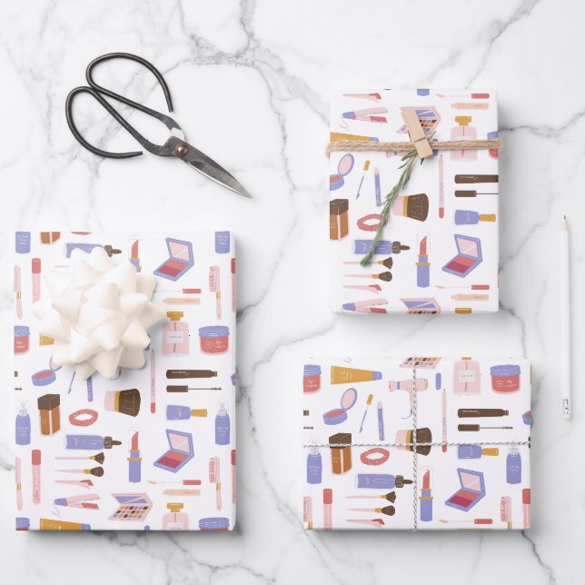 Niedliches Kosmetikmuster Geschenkpapier Set (Vorderseite)