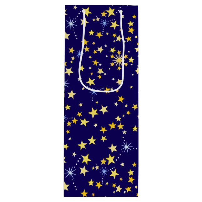 Niedliches kosmisches Muster Sternengalaxie Navy B Geschenktüte Für Weinflaschen (Vorderseite)