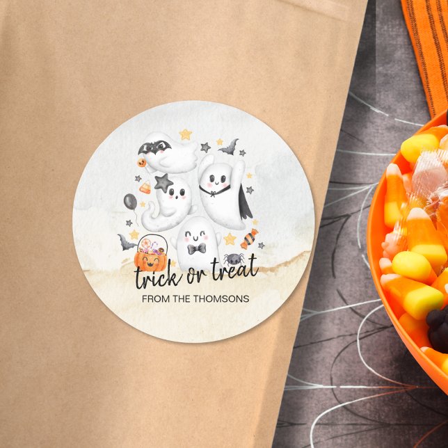 Niedliches Kostüm Spooky Ghost Pumpkin Halloween Runder Aufkleber (Von Creator hochgeladen)