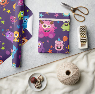 Niedliches Kostümmonster-Halloween-Party für Kinde Geschenkpapier