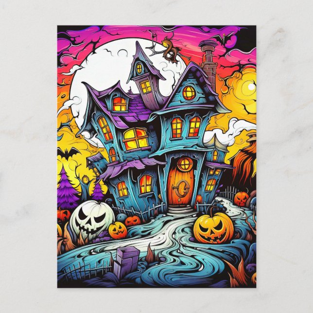Niedliches kreatives Halloween-Spuk Haus Postkarte (Vorderseite)