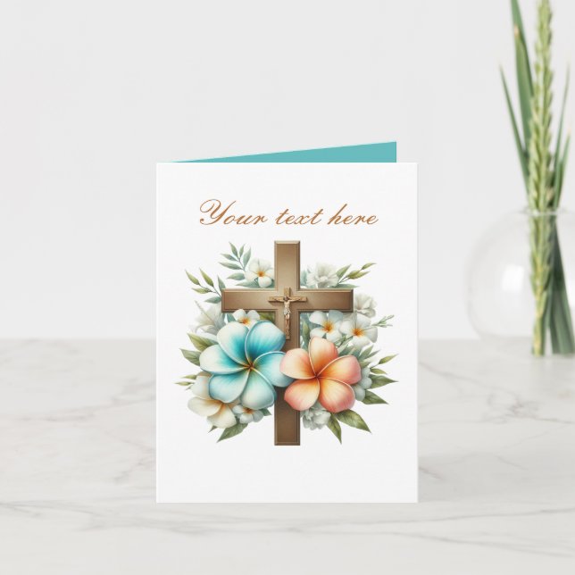 Niedliches Kreuz mit Rose, anpassbar Karte (Vorderseite)