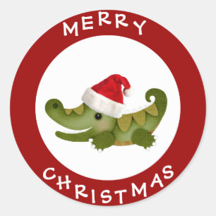 Niedliches Krokodil in der Weihnachtsmannmütze Ro Runder Aufkleber