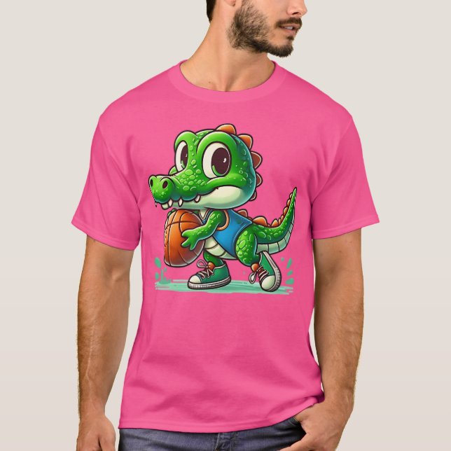 Niedliches Krokodil mit Basketball T-Shirt (Vorderseite)