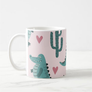 Niedliches Krokodil, Vintages Alligatormuster. Kaffeetasse