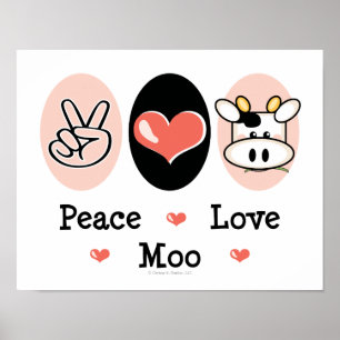 Niedliches Kuh-Plakat FriedensLiebe-MOO Poster