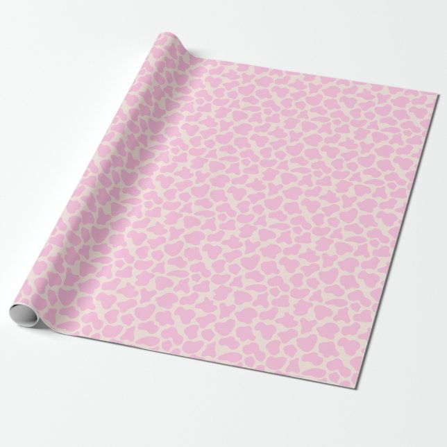 Niedliches Kuh-Tierdruckmuster Ästhetisch rosa Geschenkpapier (Ungerollt)