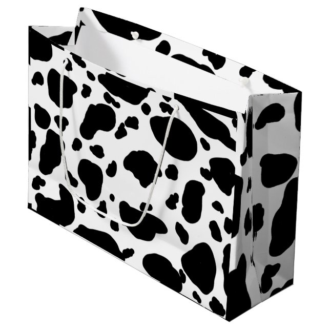 Niedliches Kuhdruckmuster Schwarz/Weiß Große Geschenktüte (Vorderseite Schrägansicht)