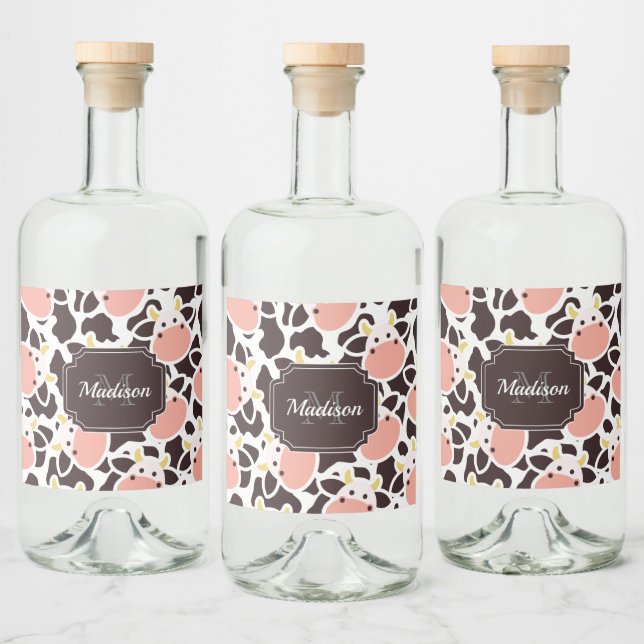 Niedliches Kuhmuster Alkoholflaschenetikett (Flaschen)