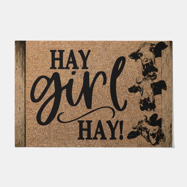 Niedliches Kuhschild, Hay Girl Hay Bauernhof Fußmatte (Vorderseite)