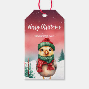 Niedliches Küken Huhn Weihnachten Party Schneekind Geschenkanhänger