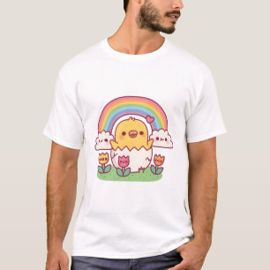 Niedliches Küken in den Ei-Tulpen Wolken Regenboge T-Shirt