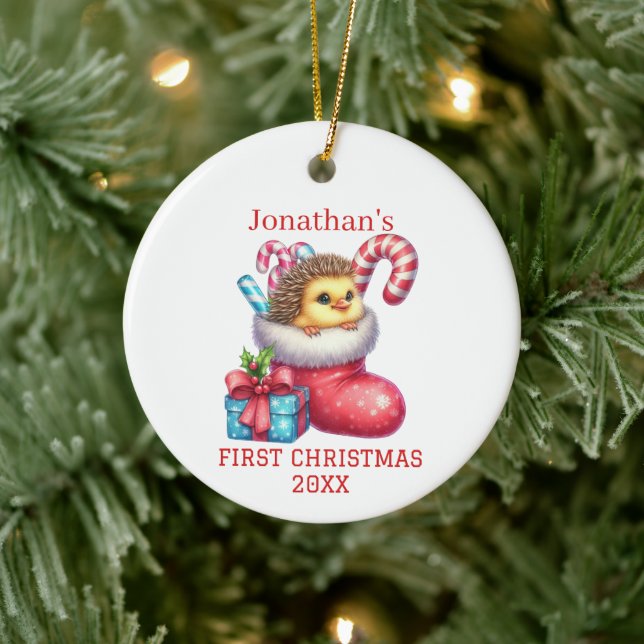 Niedliches Küken mit Igel Weihnachten Keramik Ornament (Baum)