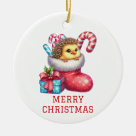 Niedliches Küken mit Igel Weihnachten Keramik Ornament