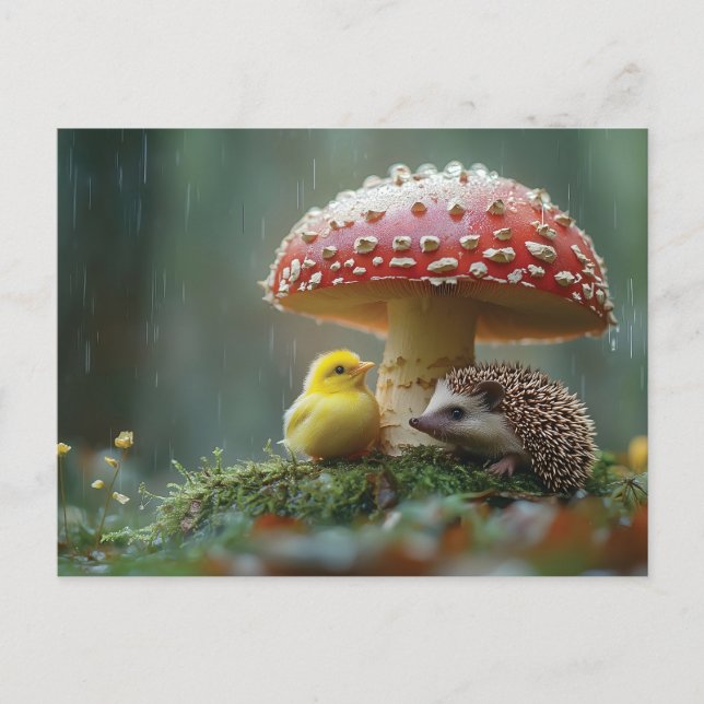 Niedliches Küken und Igel, das sich unter einem Pi Postkarte (Vorderseite)