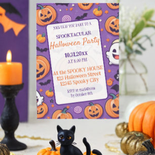 Niedliches Kürbis Halloween-Party Orange Lila Einladung