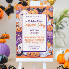 Niedliches Kürbis Halloween-Party Orange Lila Einladung