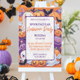 Niedliches Kürbis Halloween-Party Orange Lila Einladung