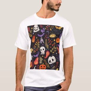 Niedliches Kürbis- und Schädelmuster T-Shirt