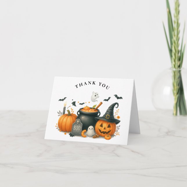 Niedliches Kürbisgeschlecht, neutrale Halloween-Ki Dankeskarte (Vorderseite)