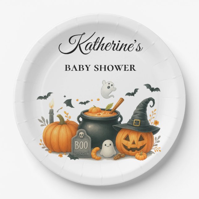 Niedliches Kürbisgeschlecht, neutrale Halloween-Ki Pappteller (Vorderseite)