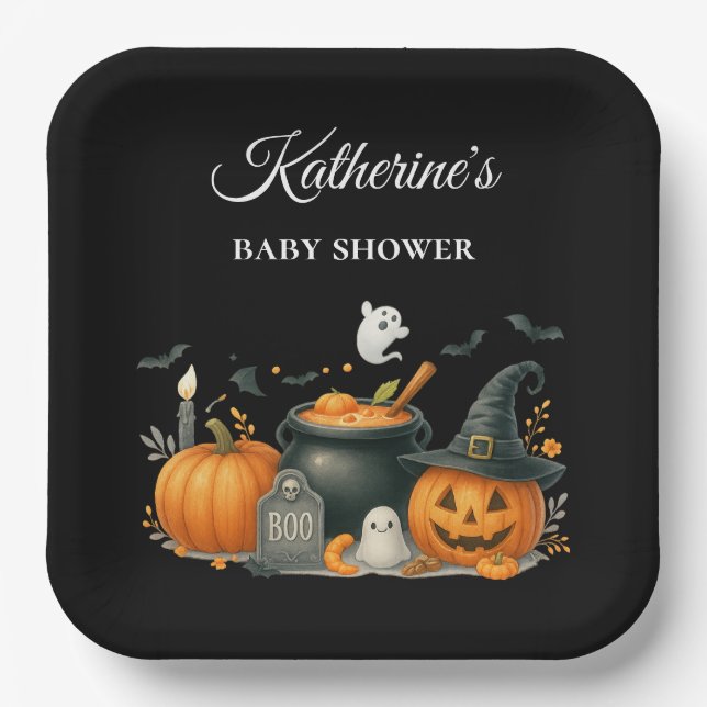 Niedliches Kürbisgeschlecht, neutrale Halloween-Ki Pappteller (Vorderseite)
