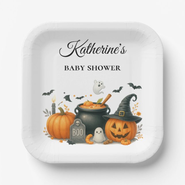 Niedliches Kürbisgeschlecht, neutrale Halloween-Ki Pappteller (Vorderseite)