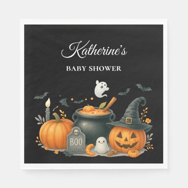 Niedliches Kürbisgeschlecht, neutrale Halloween-Ki Serviette (Vorderseite)