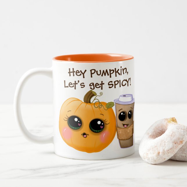 Niedliches Kürbisgewürz "Lass's Get Spicy" Fall Ta Zweifarbige Tasse (Mit Donut)
