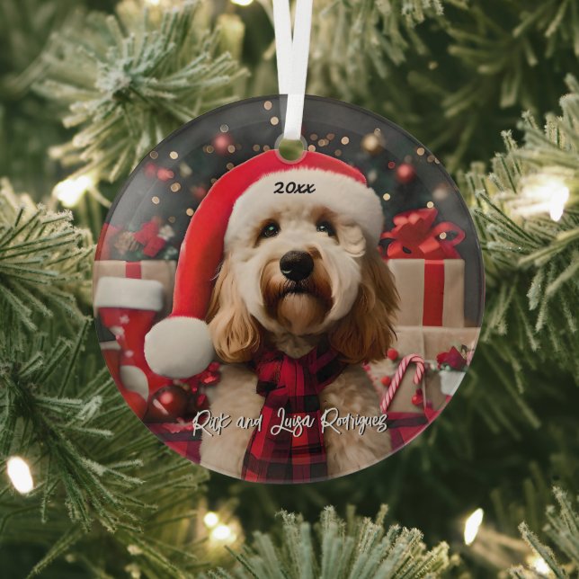 Niedliches Labradoodrom mit Weihnachtsmannmütze Ornament Aus Glas (InSitu)