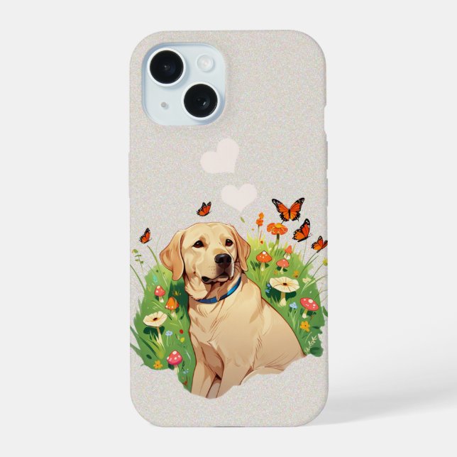 Niedliches Labrador Retriever mit Schmetterlingen iPhone 15 Hülle (Rückseite)
