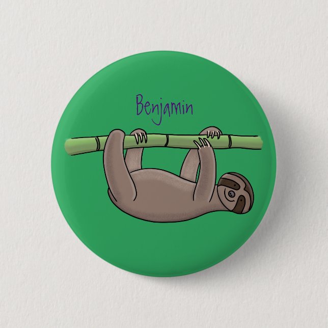 Niedliches Lächeln auf Bambus-Cartoon-Illustration Button (Vorderseite)