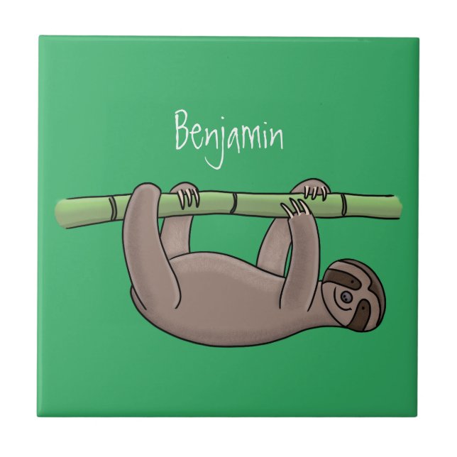Niedliches Lächeln auf Bambus-Cartoon-Illustration Fliese (Vorderseite)