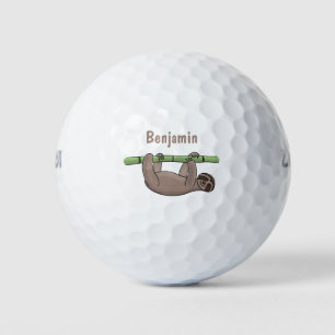 Niedliches Lächeln auf Bambus-Cartoon-Illustration Golfball